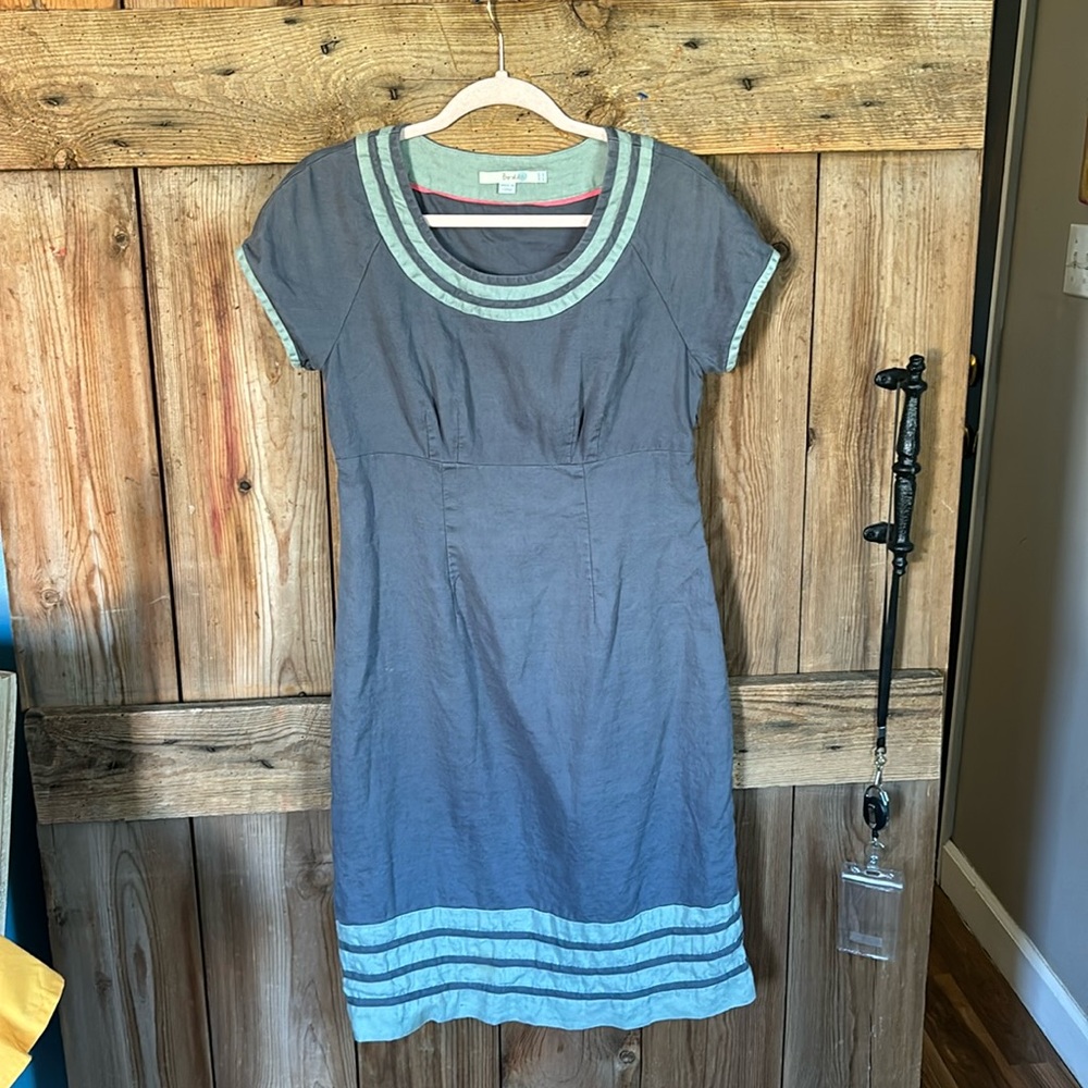 Boden Gray Midi Dress with Light Blue Trim